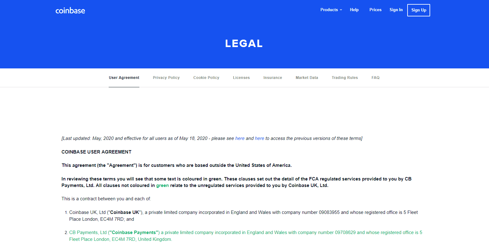 Coinbase Review user agreement